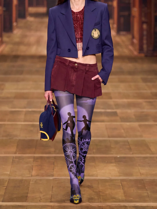 Navy Purple Clockwork Silhouette Tights