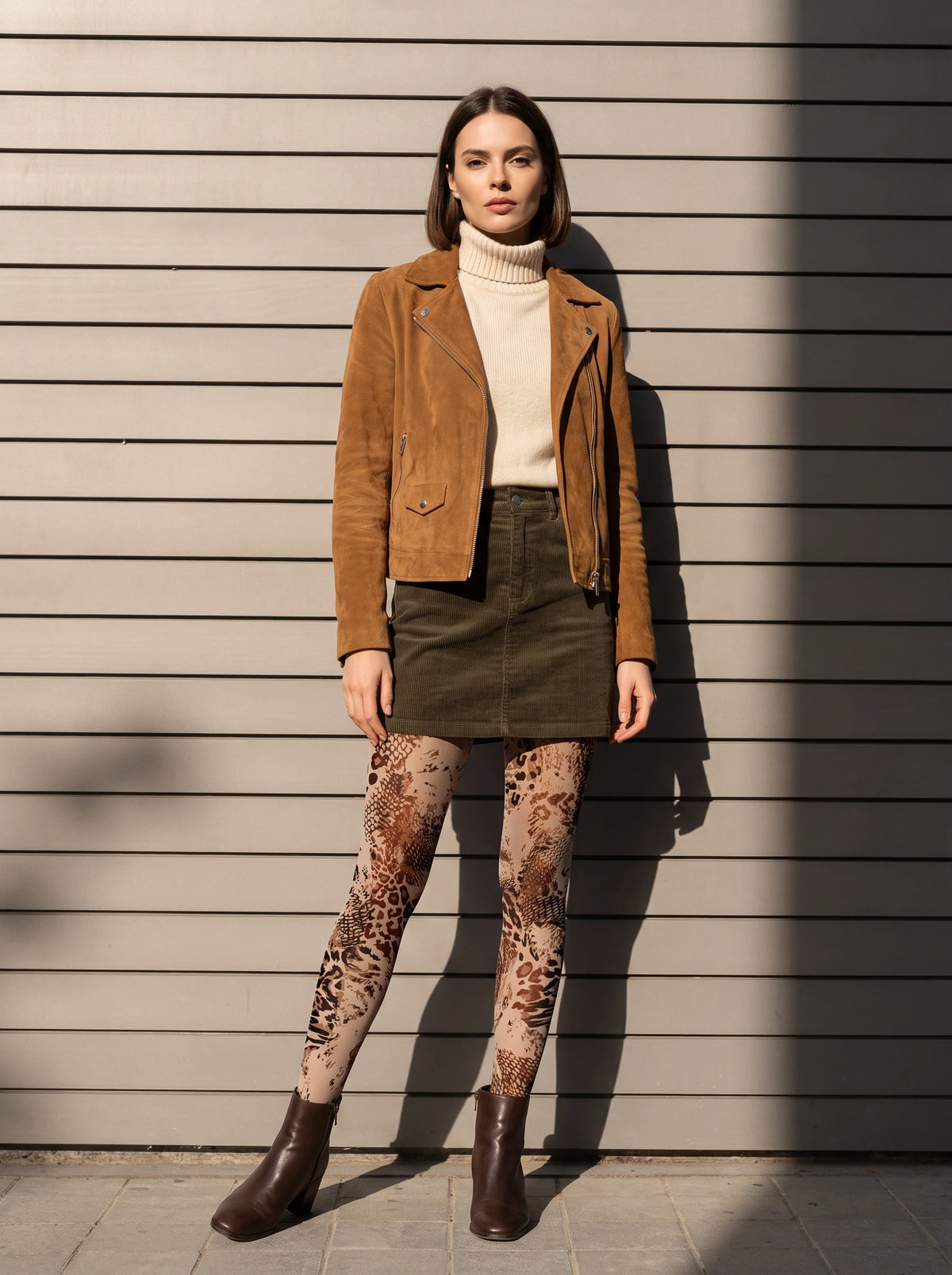 Beige Mixed Animal Print Tights