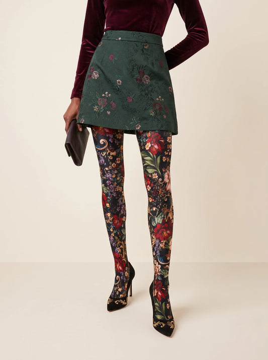Black Floral Scroll Tights