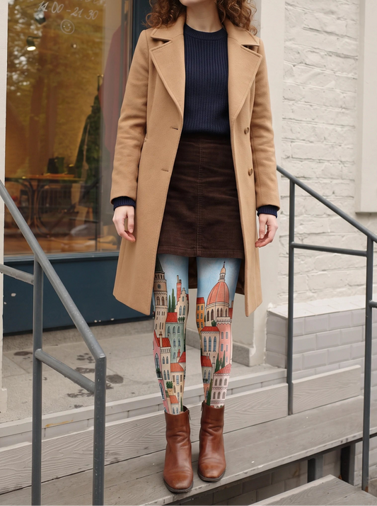 Beige Cityscape Tights