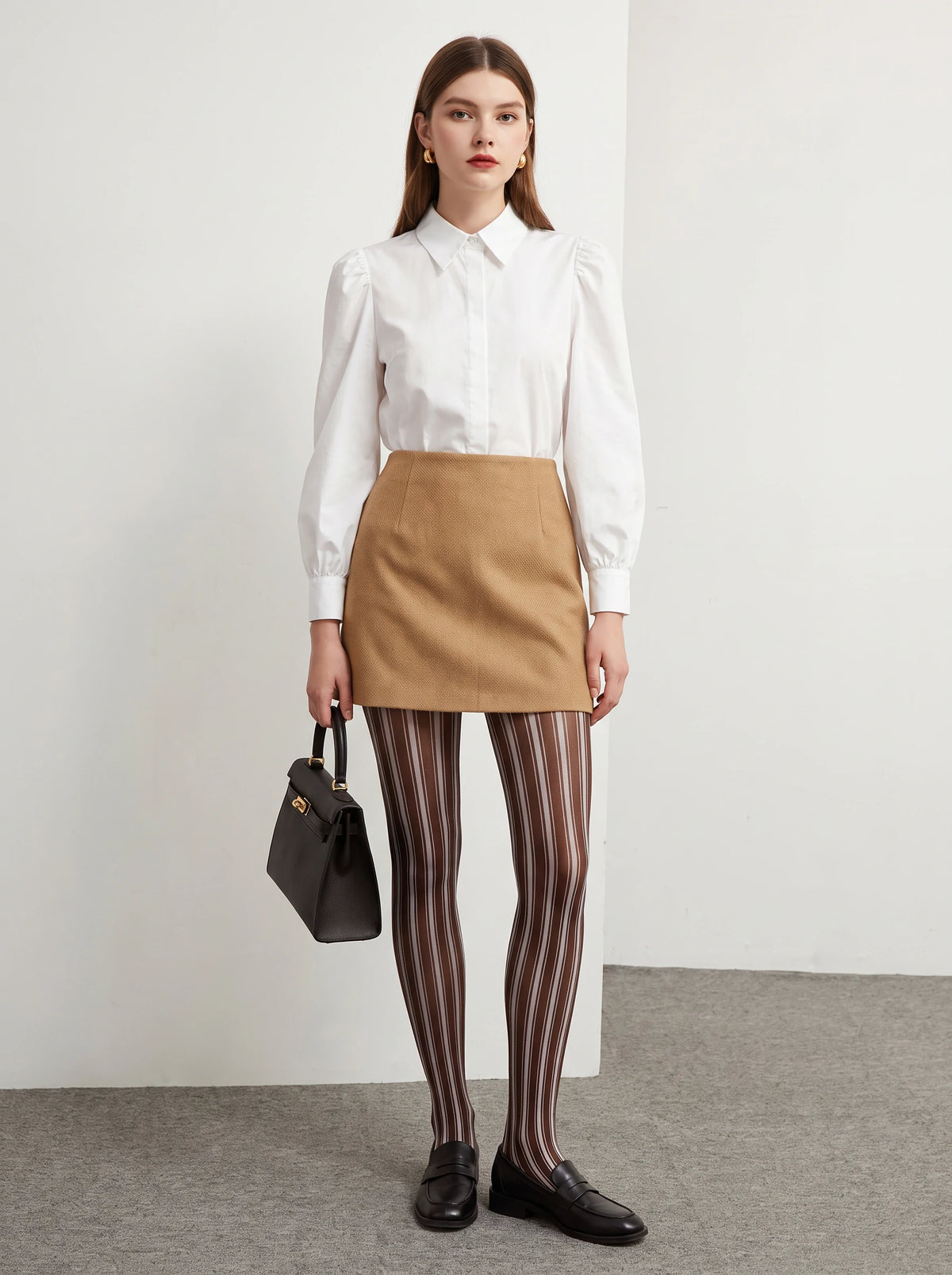 Brown Vertical Stripe Tights