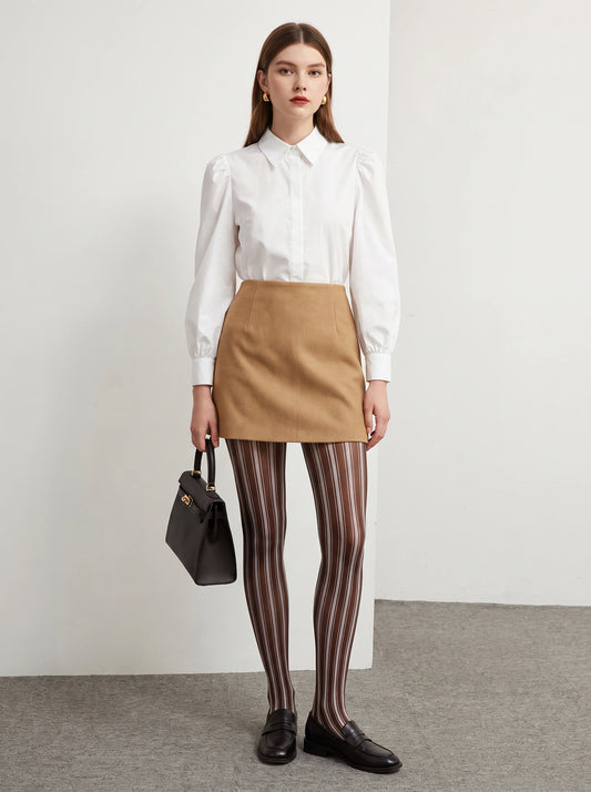 Brown Vertical Stripe Tights