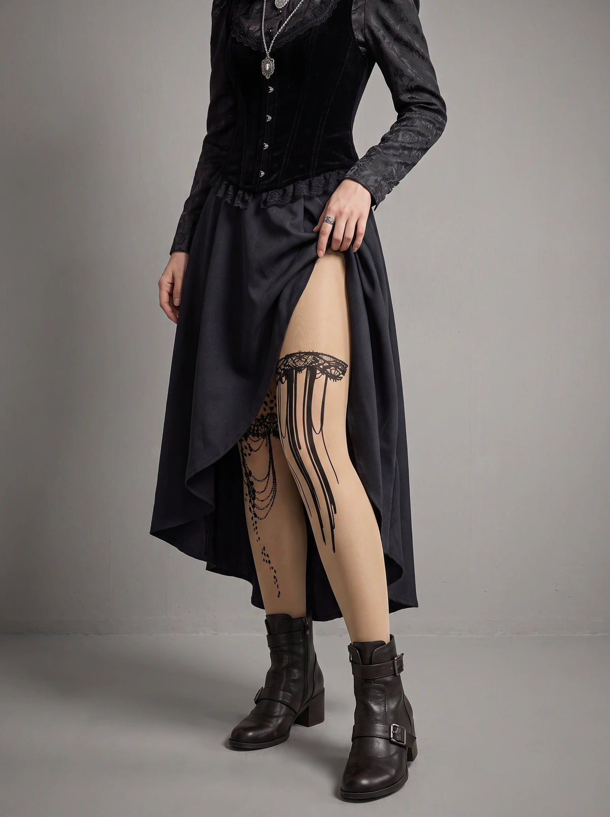 Beige Lace Motif Tights