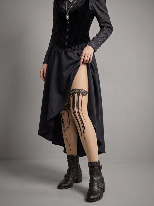 Beige Lace Motif Tights
