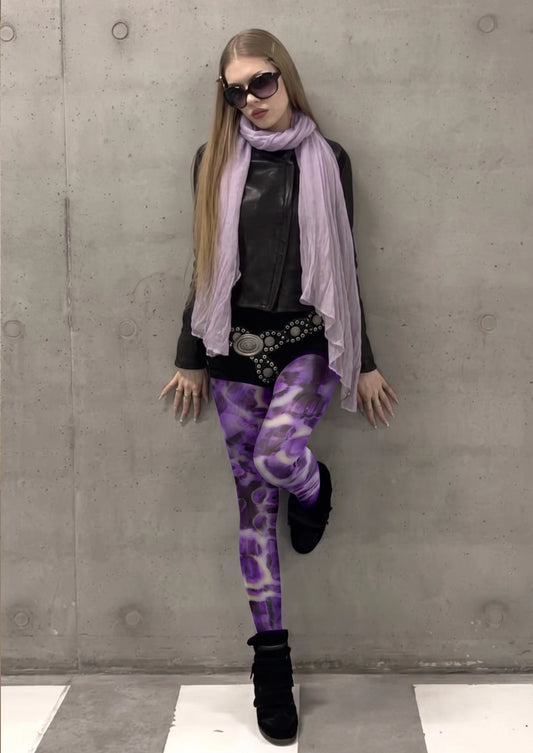 Purple Abstract Floral Print Tights Hosiery Pantyhose