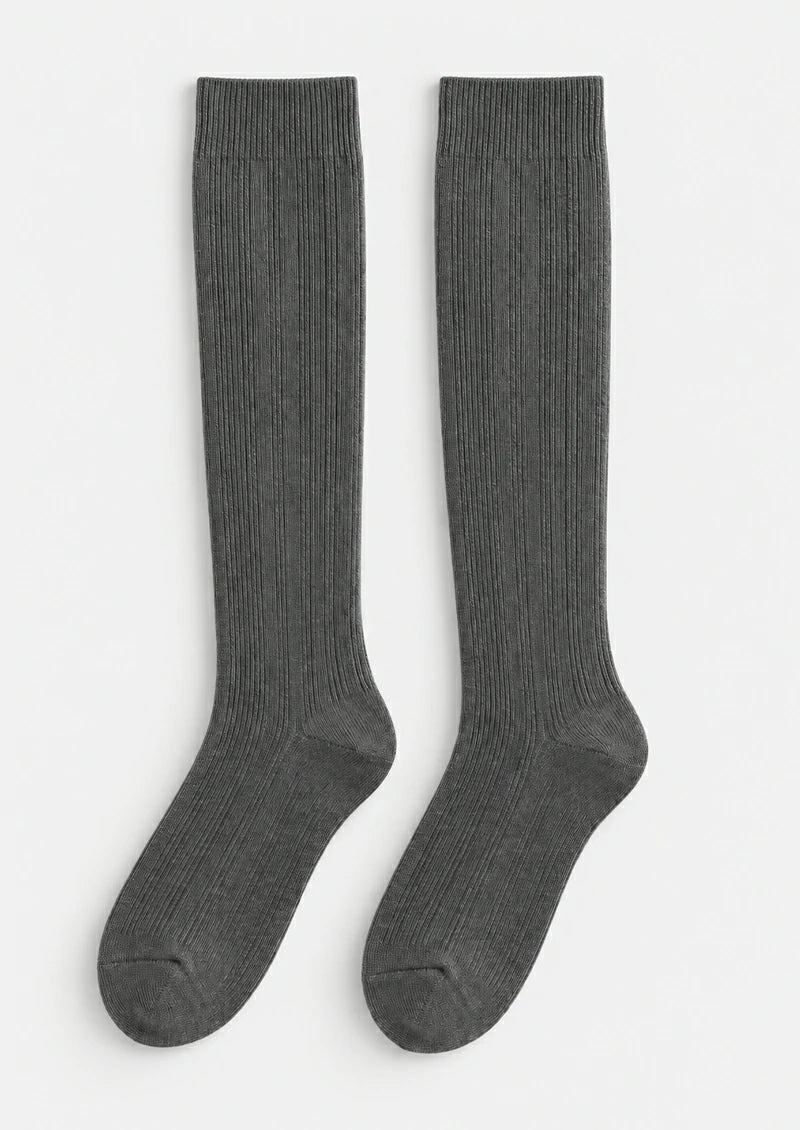 Solid Ribbed Knee-High Socks