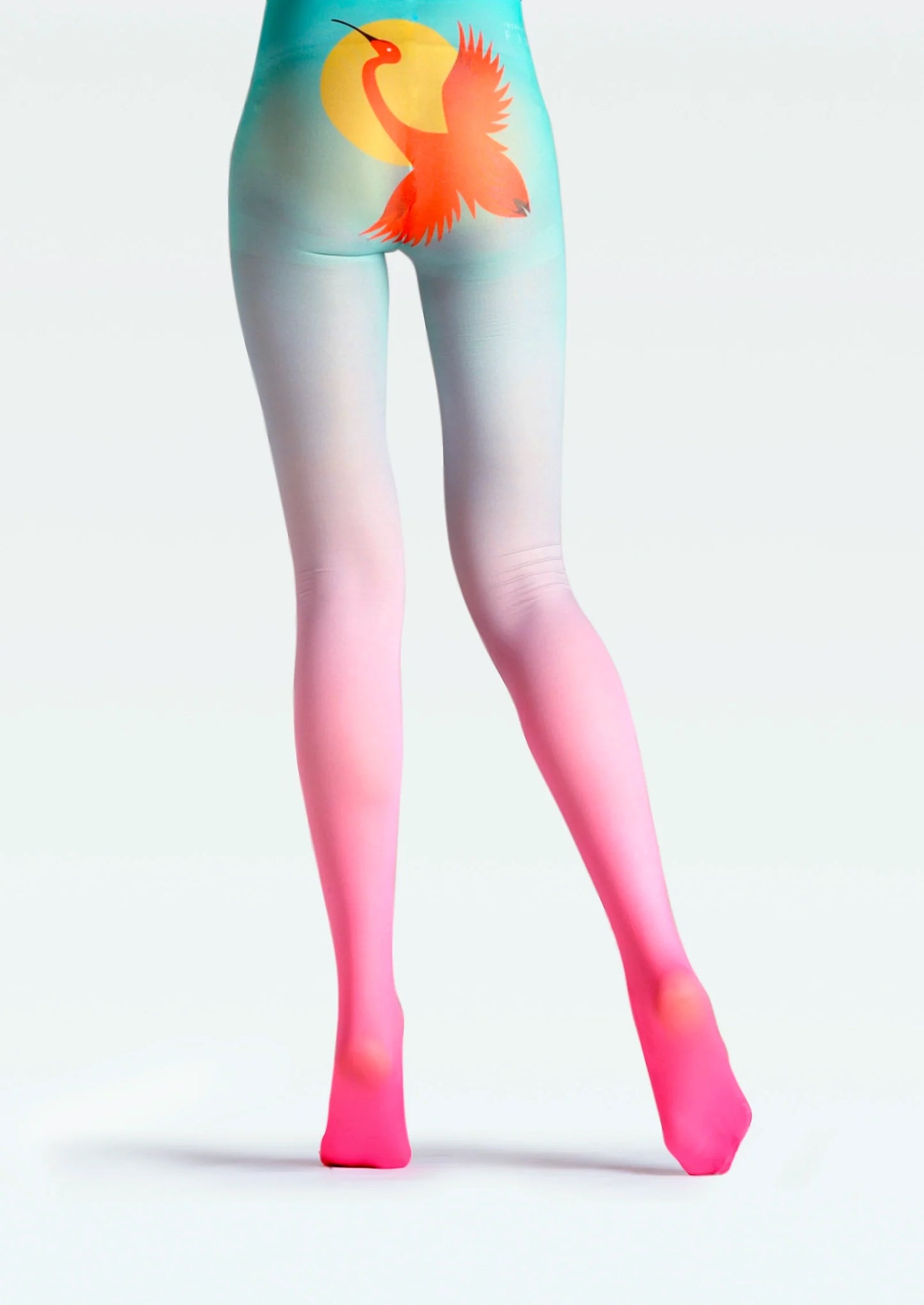 Red Crane in Azure Print Tights Hosiery Pantyhose