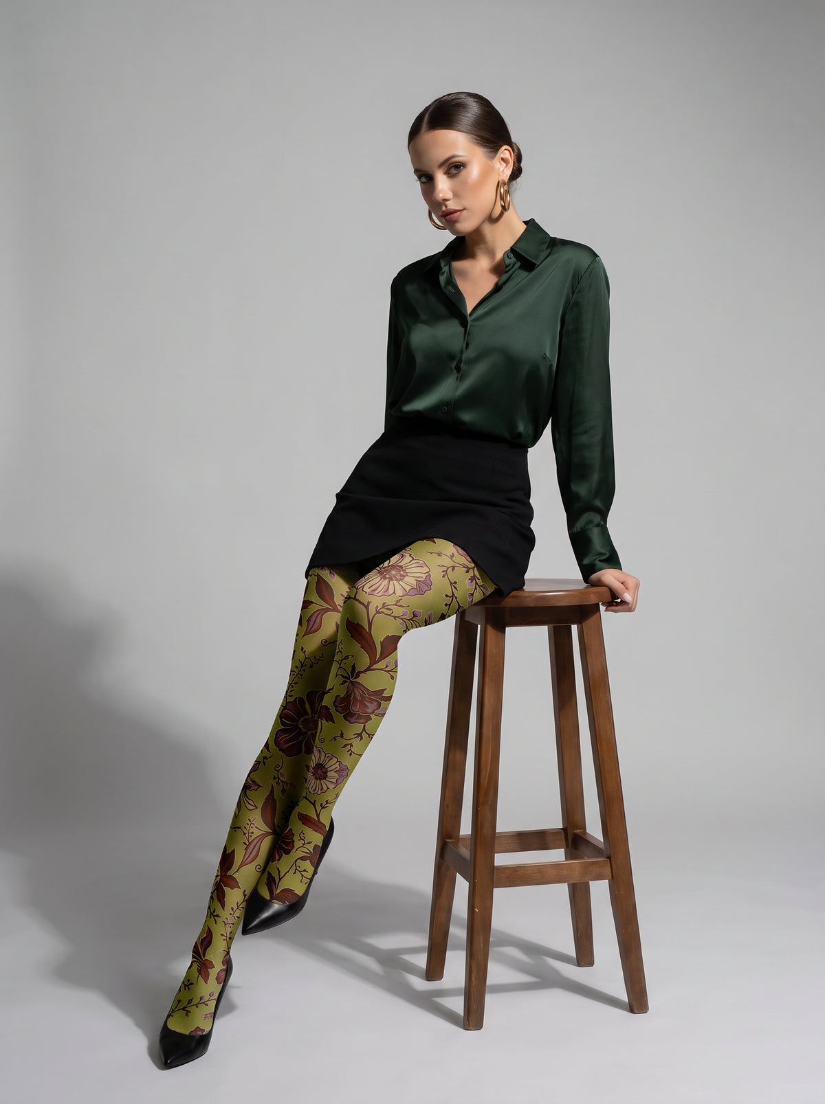 Green Floral Tights