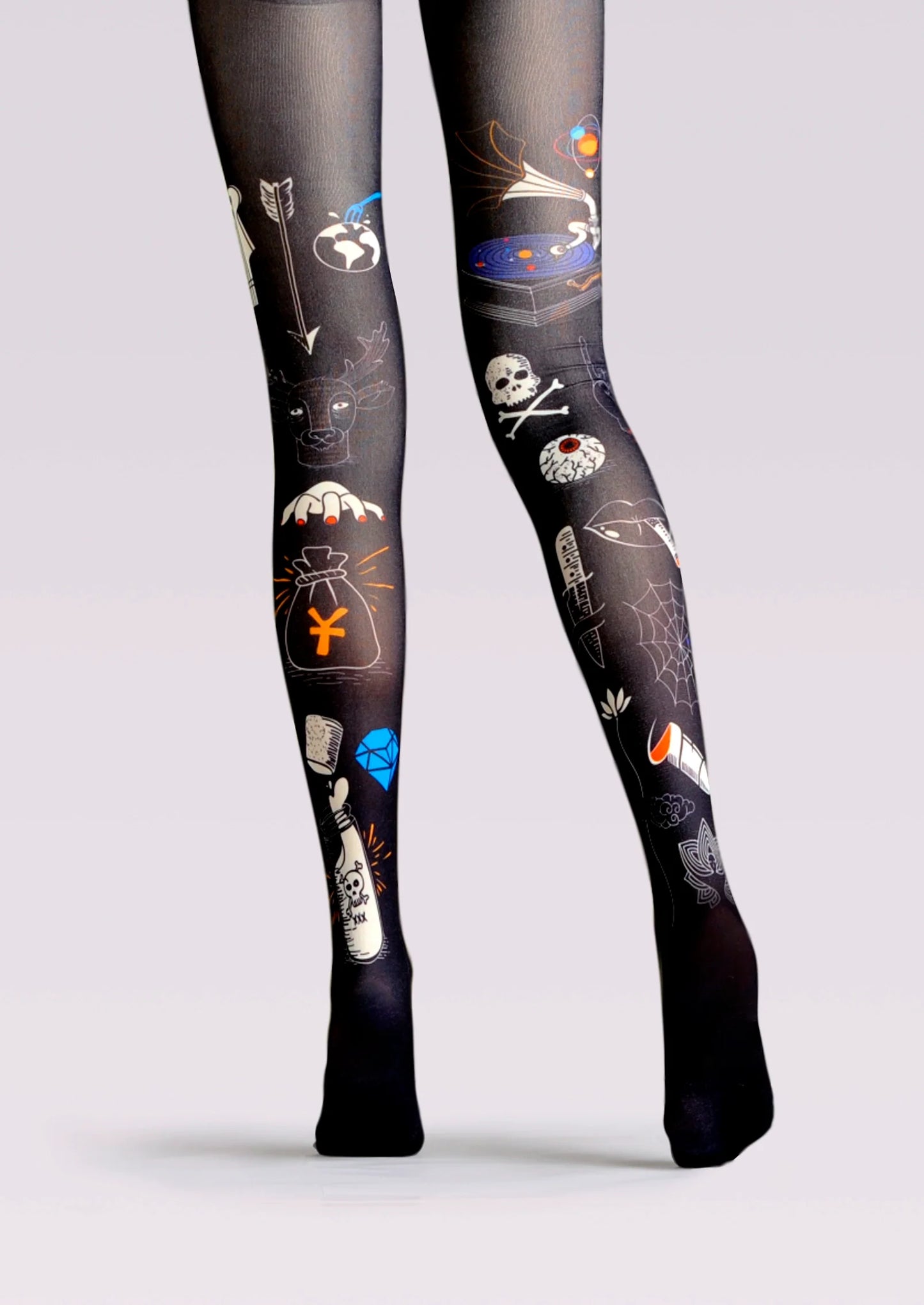 Street art Print Tights Personality Pantyhose/Tights [Necro Cat]