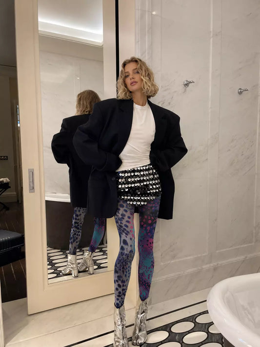 Blue Purple Abstract Animal Print Tights Hosiery Pantyhose