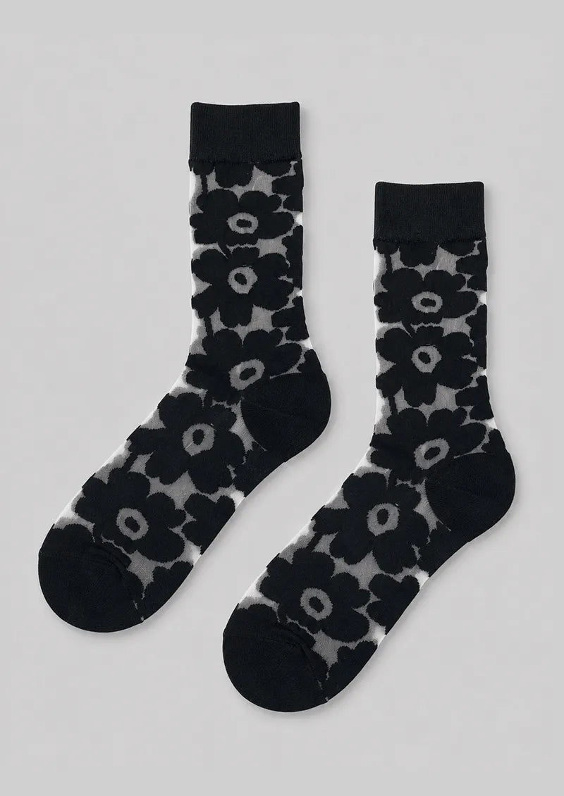 Sheer Floral Pattern Crew Socks