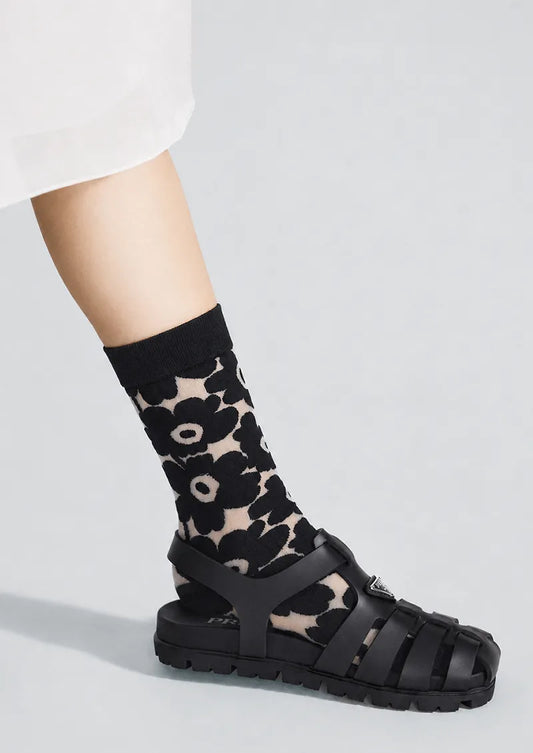 Sheer Floral Pattern Crew Socks