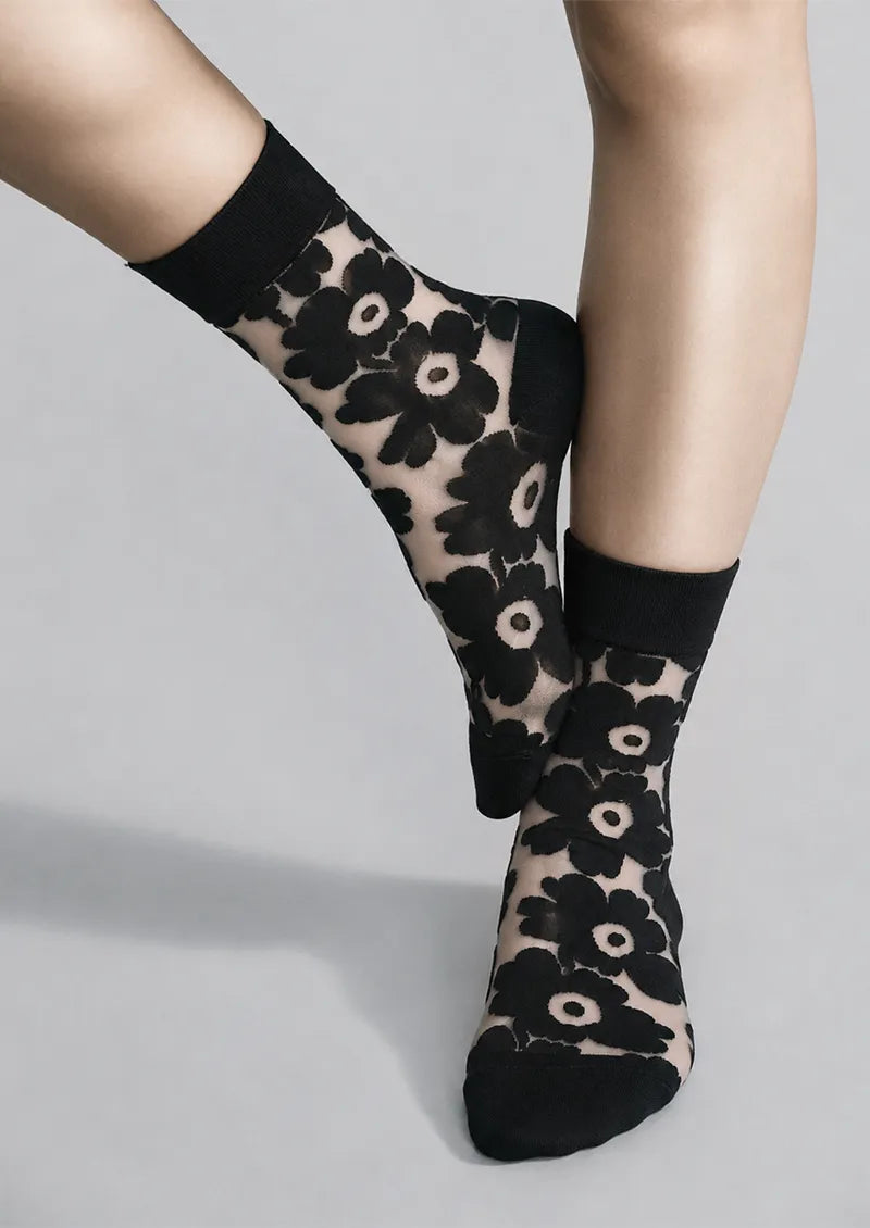 Sheer Floral Pattern Crew Socks