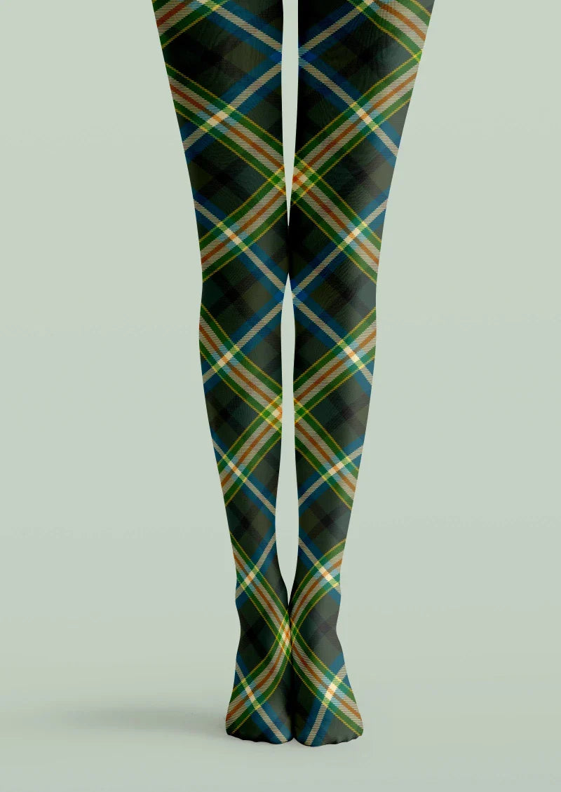 Green Blue Tartan Plaid Tights Hosiery Pantyhose