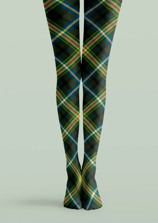 Green Blue Tartan Plaid Tights Hosiery Pantyhose