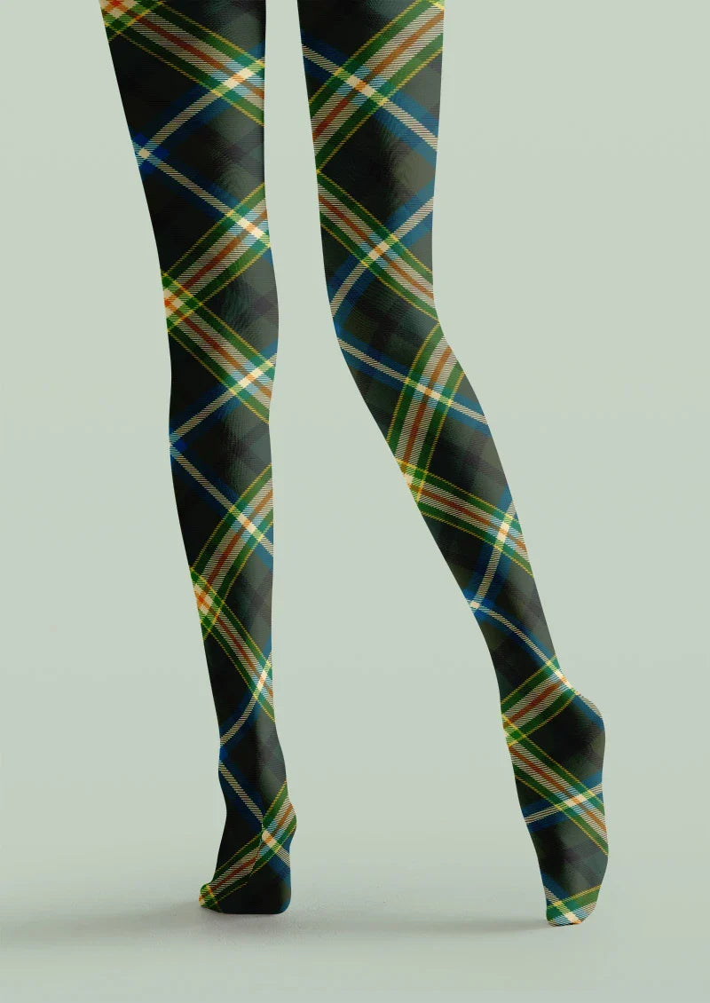 Green Blue Tartan Plaid Tights Hosiery Pantyhose