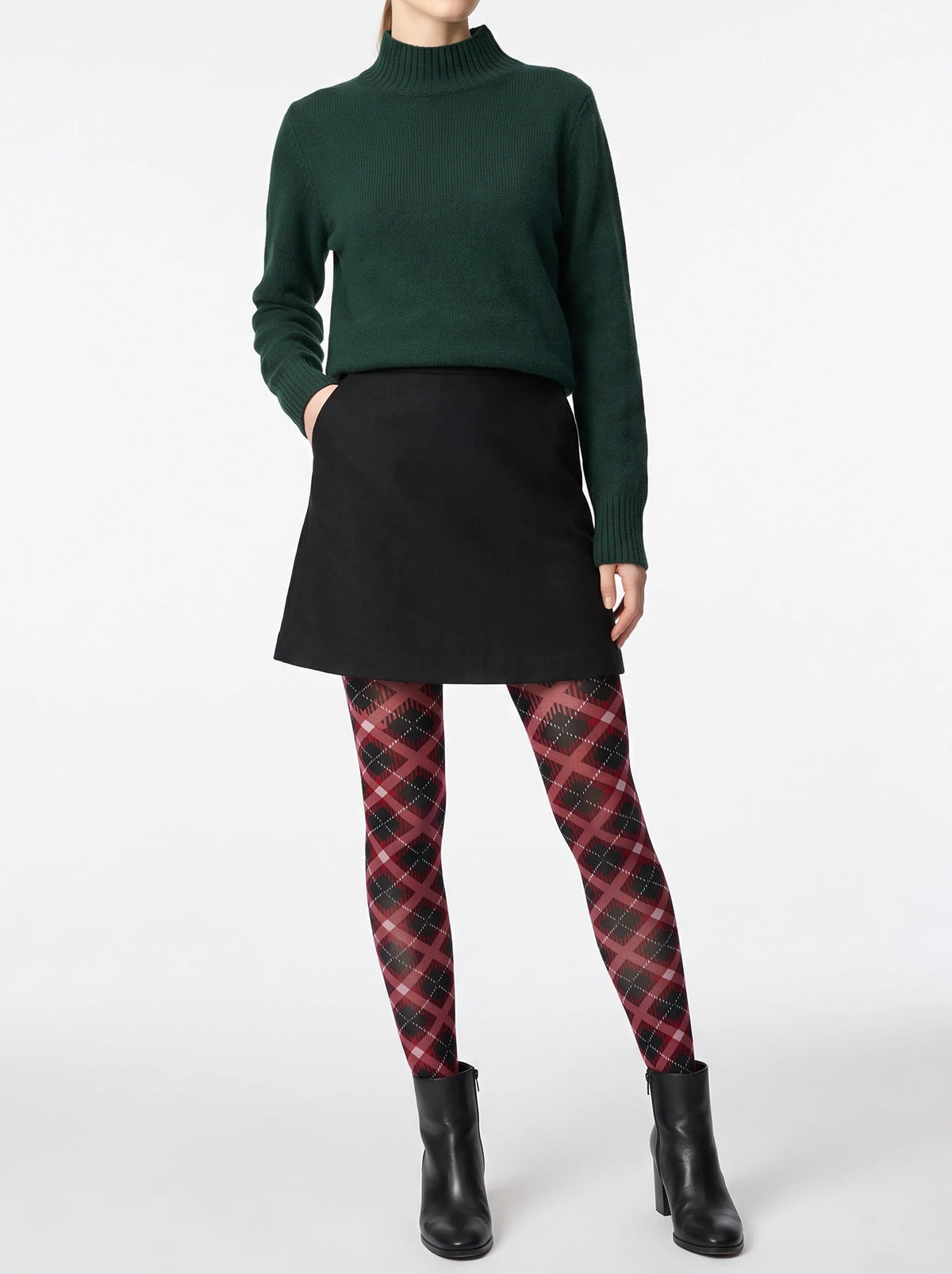 Black Burgundy Argyle Tights