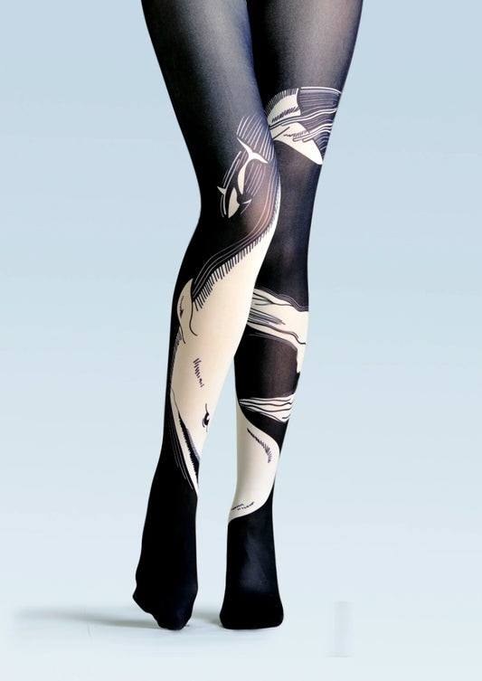 Versatile art Print Tights Whales Pantyhose/Tights [Whalebreaker]