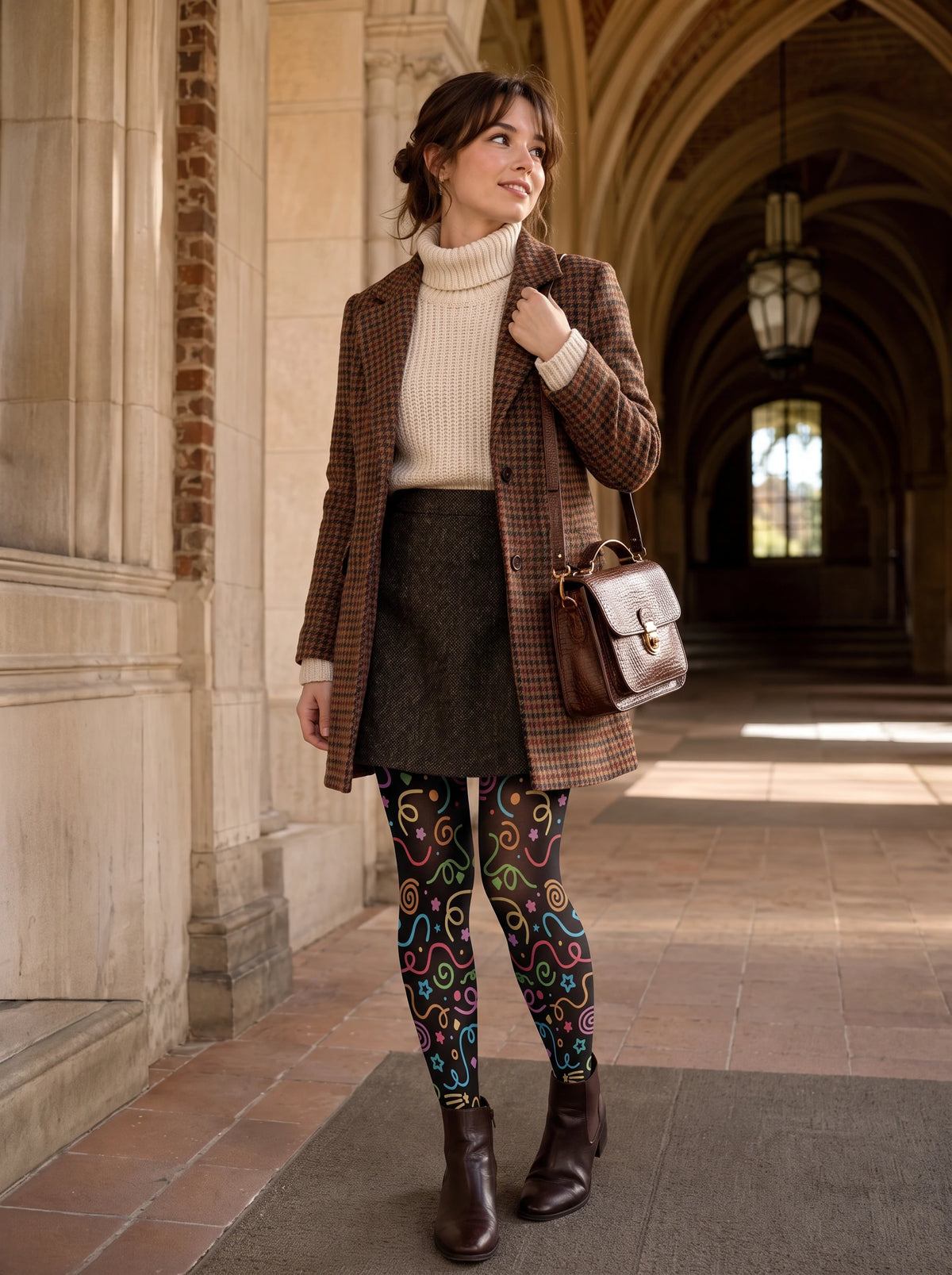 Black Confetti Doodle Tights