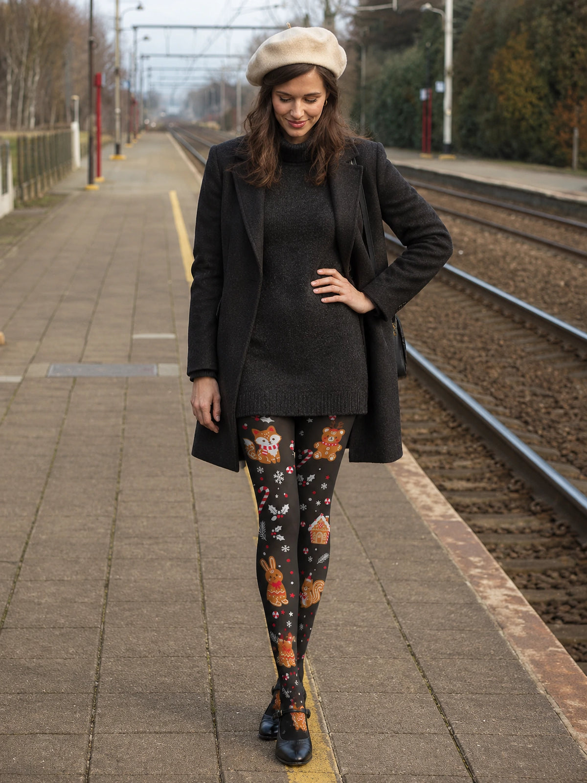 Black Gingerbread Animal Tights