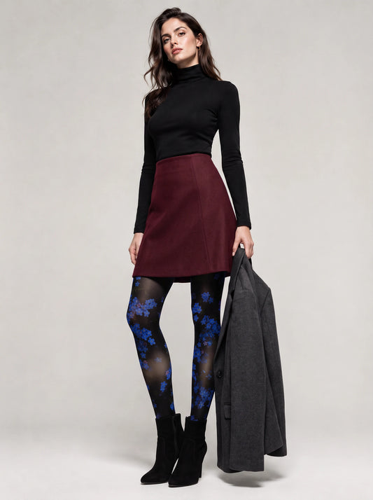 Black Blue Blossom Tights