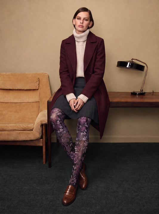 Black Purple Floral Lattice Tights