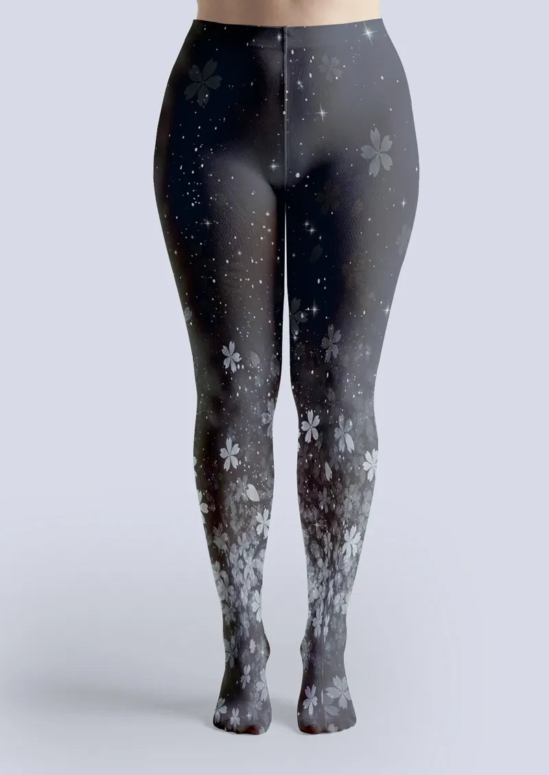 Navy Gray Floral Tights