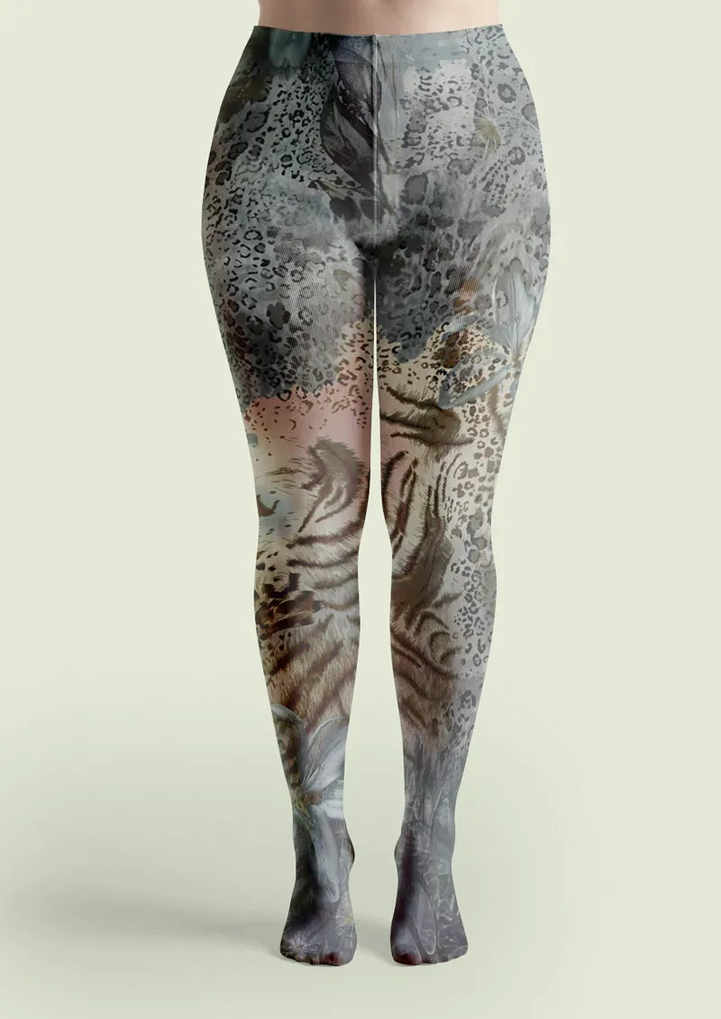 Gray Tiger Leopard Print Tights