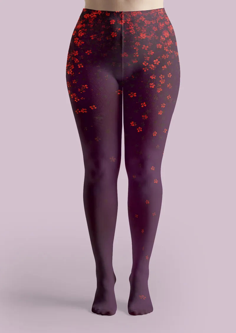Purple Red Blossom Tights
