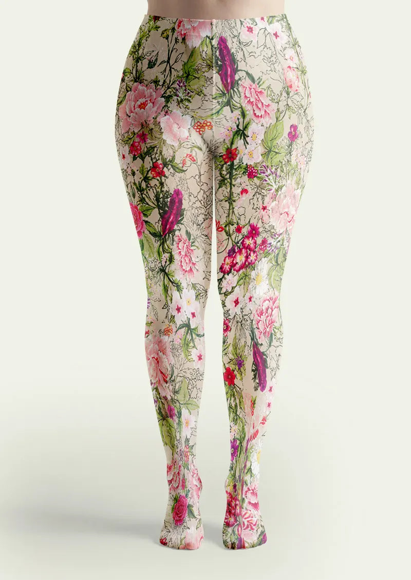 Wild Meadow Botanical Floral Print Tights Hosiery Pantyhose