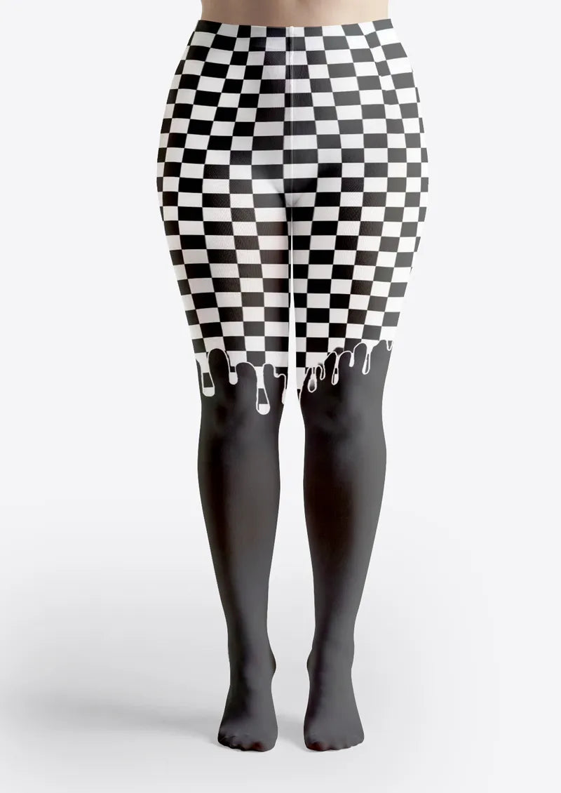 Black Checker Drip Tights