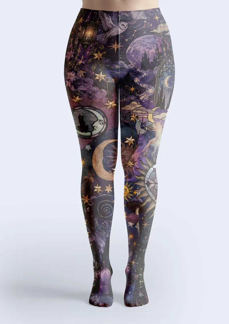 Purple Celestial Collage Tights