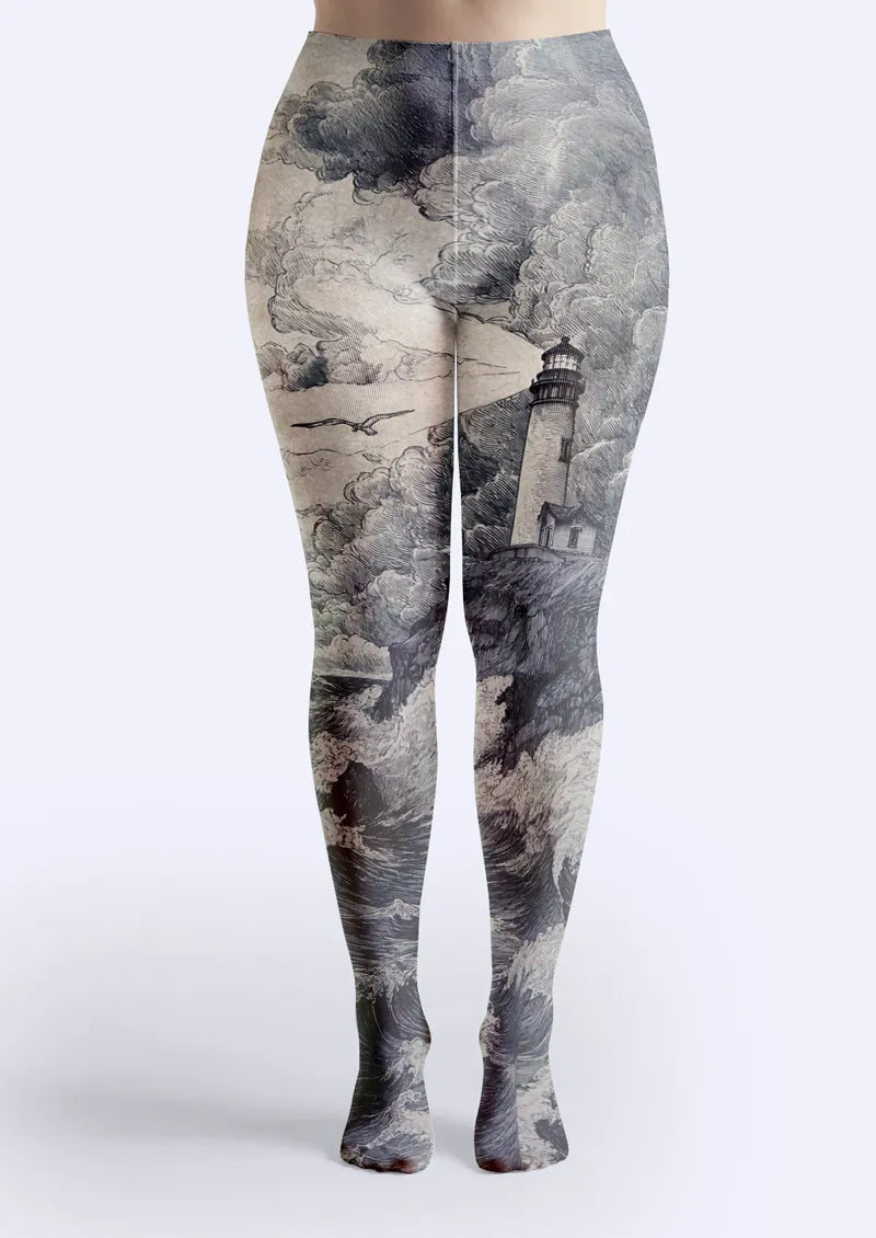 Gray Lighthouse Seascape Tights