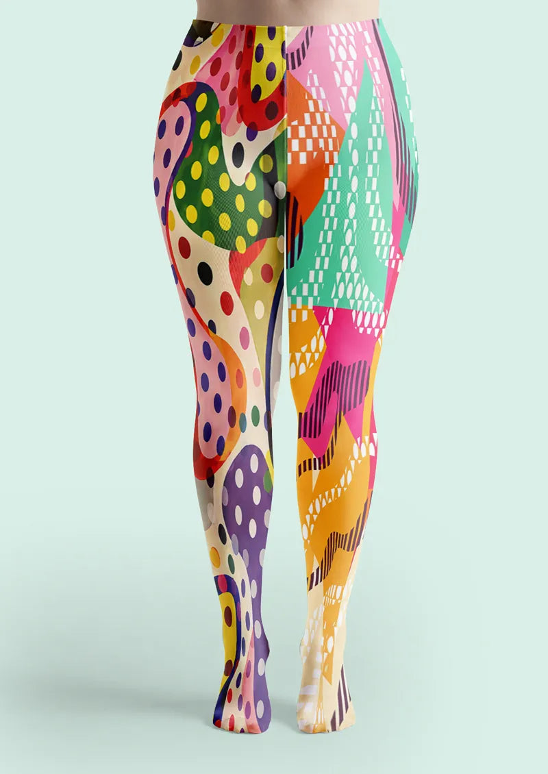 Colorful Split Polka Dot and Geometric Graphic Tights Hosiery Pantyhose