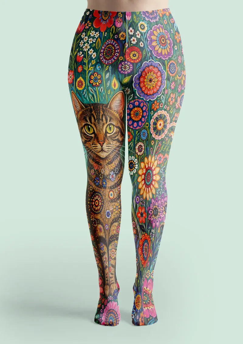 Orange Cat and Floral Tights