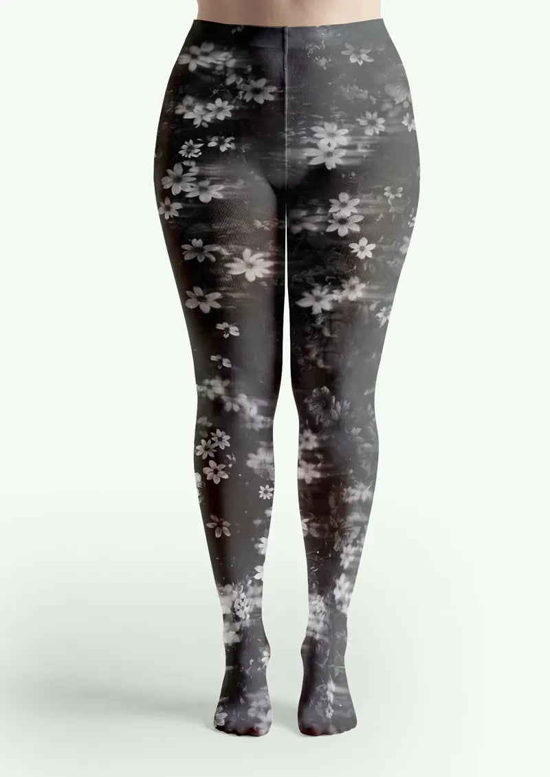 Black White Floral Tights
