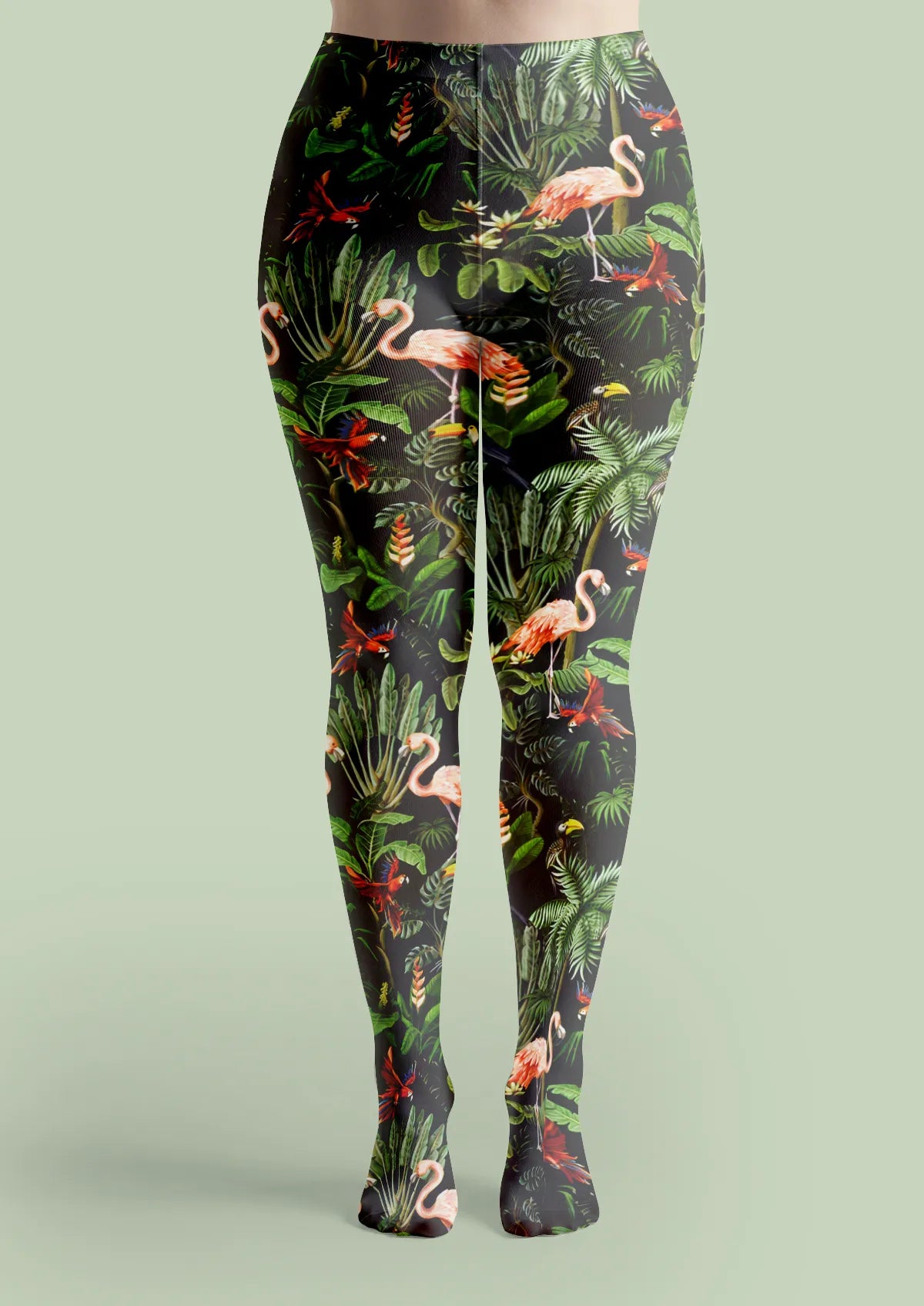 Black Tropical Rainforest Bird Tights Hosiery Pantyhose