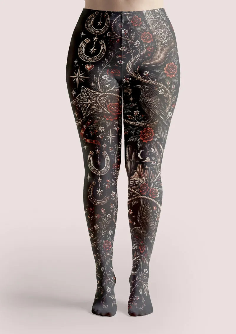 Black Red Rose Raven Tights