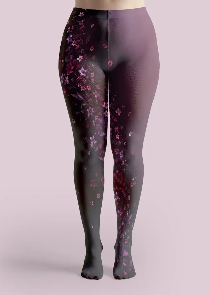 Black Purple Blossom Tights
