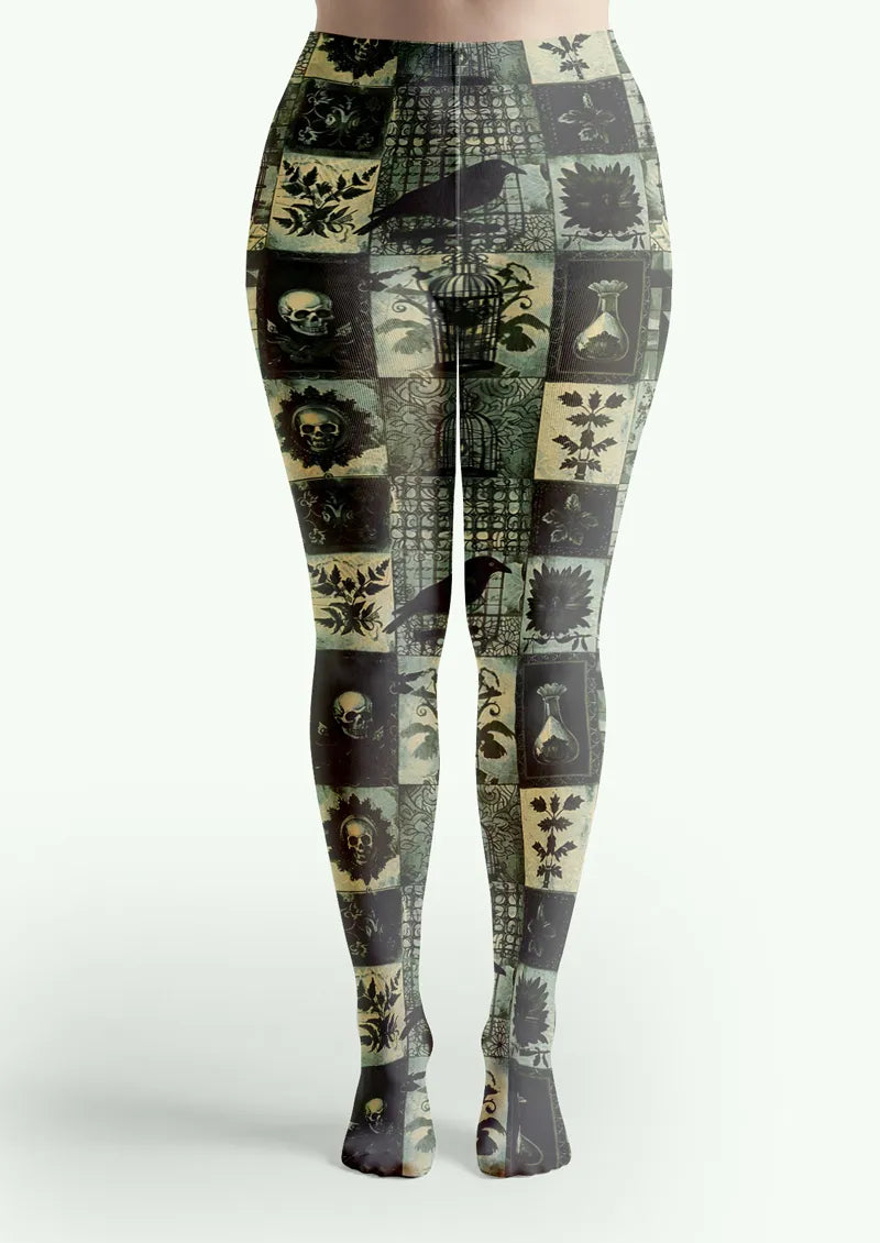 Green Skull Patchwork Tights
