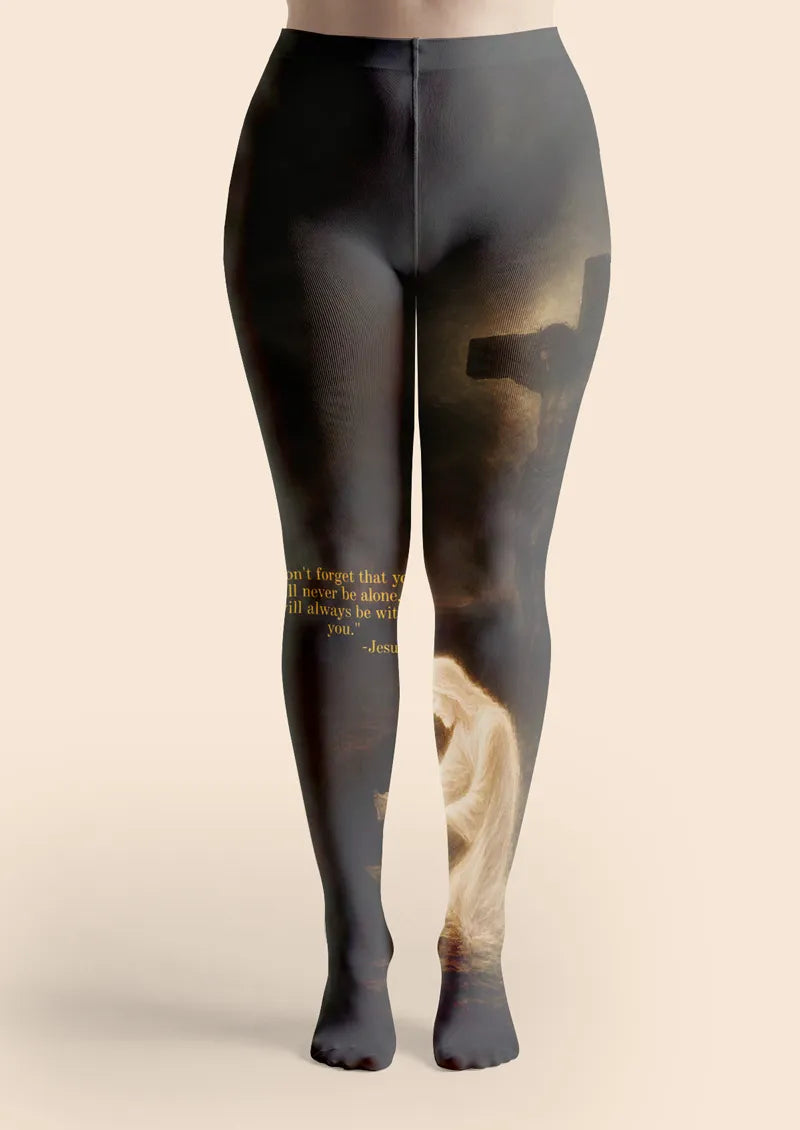 Christian Cross and Jesus Message Art Print Tights Hosiery Pantyhose