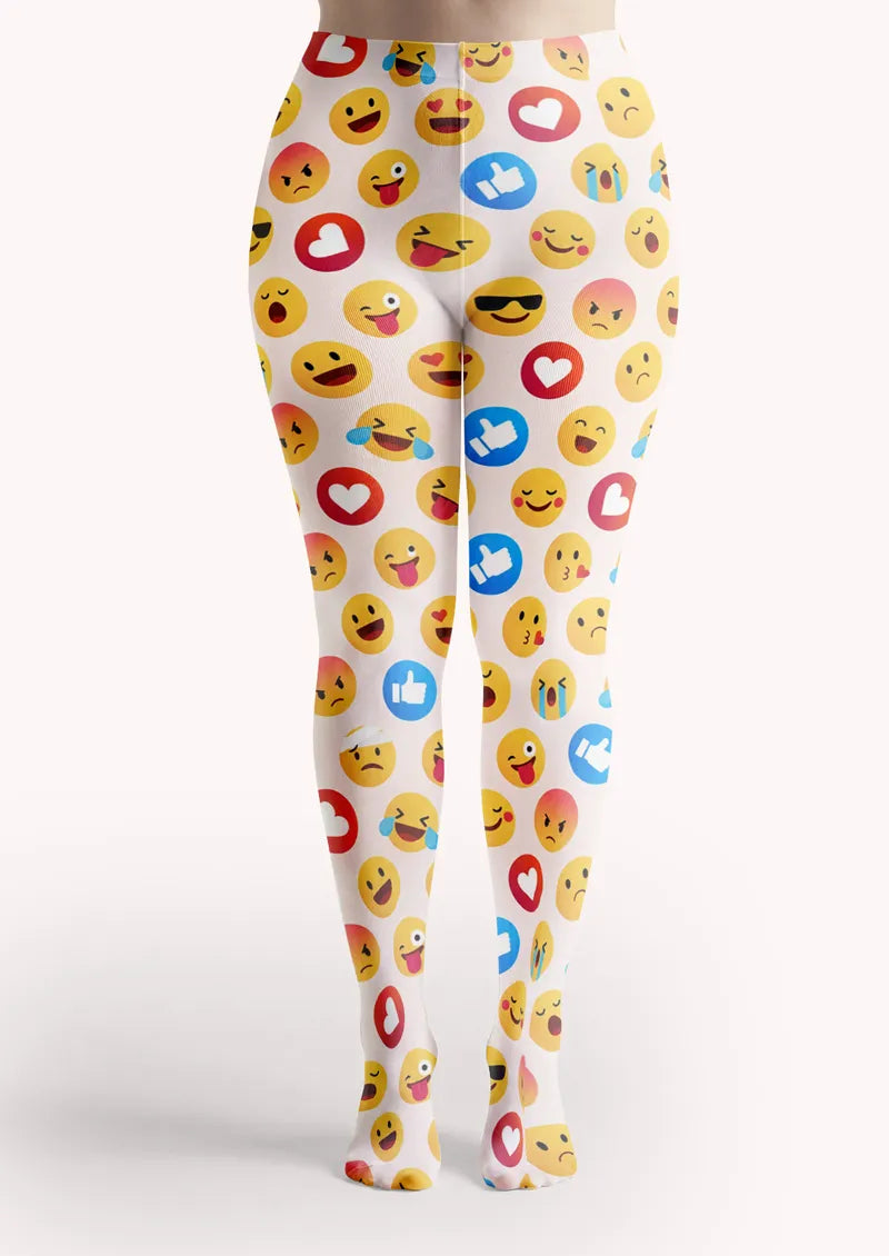 White Yellow Emoji Tights