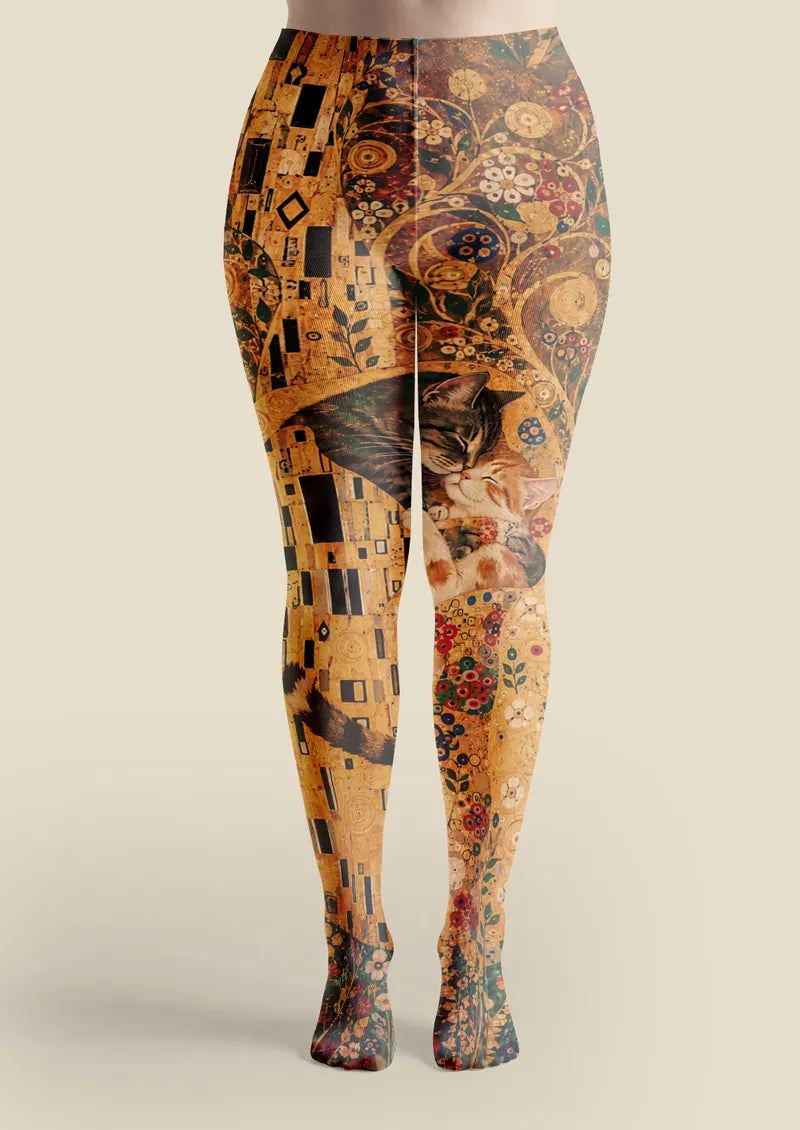 Yellow Cat Floral Tights