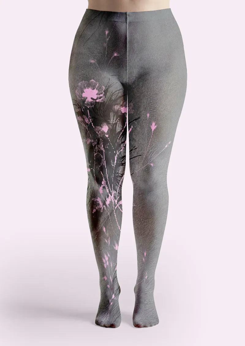 Gray Floral Eye Tights