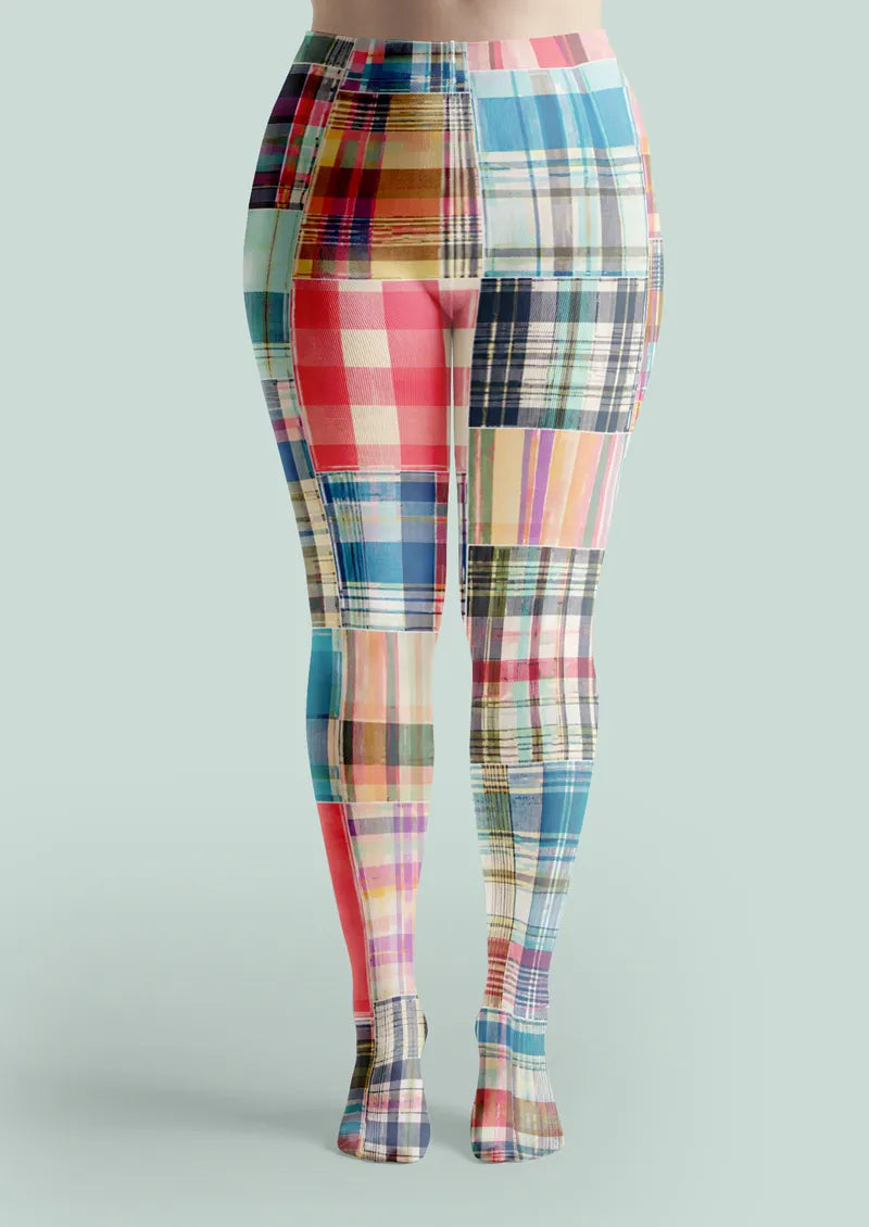 Colorful Patchwork Plaid Print Tights Hosiery Pantyhose