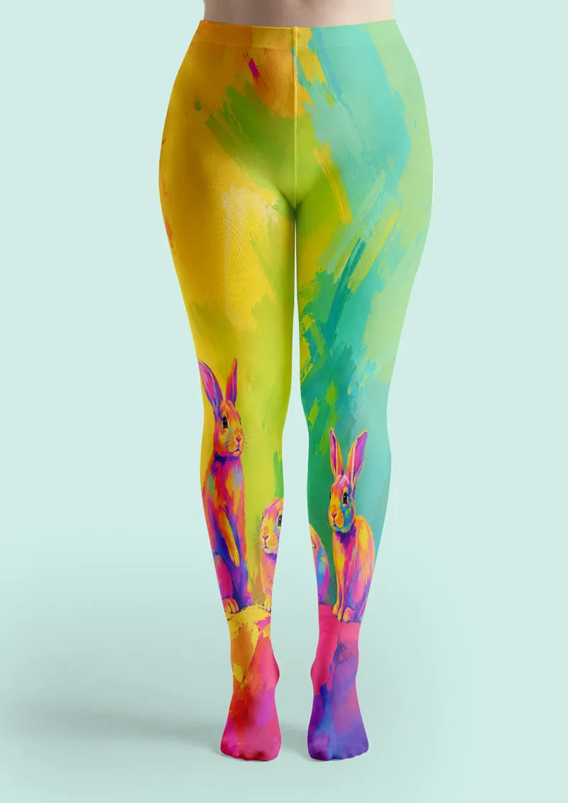 Neon Rabbit Abstract Art Print Tights Hosiery Pantyhose