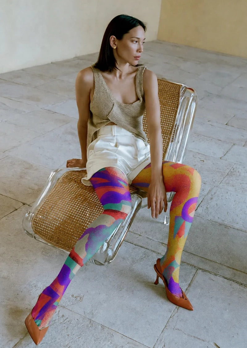 Multicolor Abstract Geometric Tights