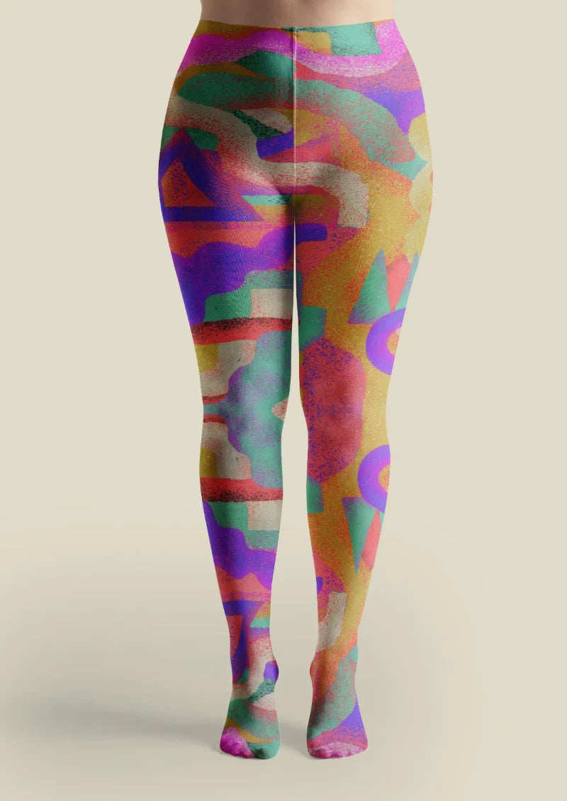 Multicolor Abstract Geometric Tights