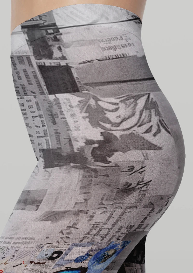 Gray Butterfly Newspaper Tights