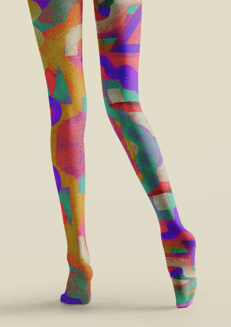 Multicolor Abstract Geometric Tights